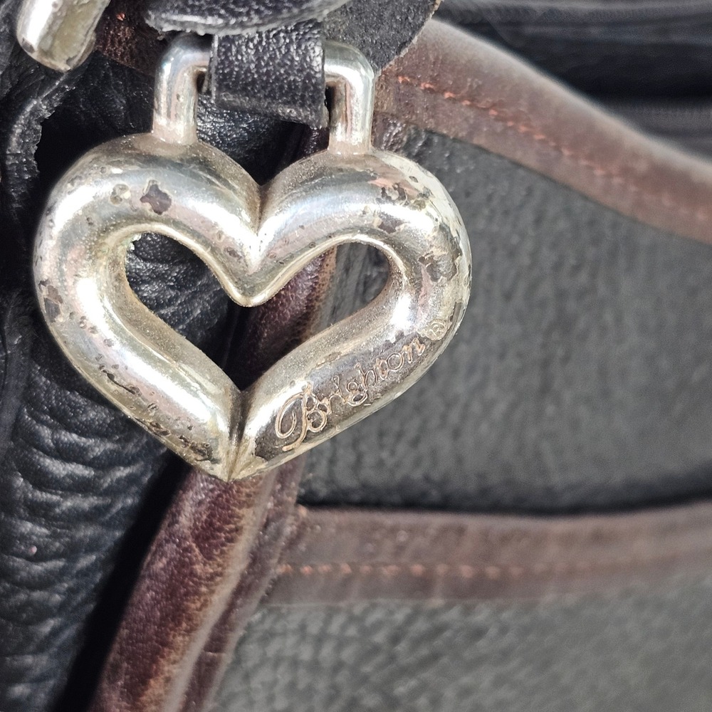 Vintage Brighton Black Embossed Leather Shoulder Bag Croc Accent BowSilver Heart - Picture 10 of 10